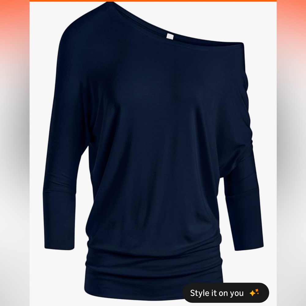 Chic Off-Shoulder Navy Blouse